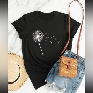 Black Dandelion Print T-Shirt Size 20